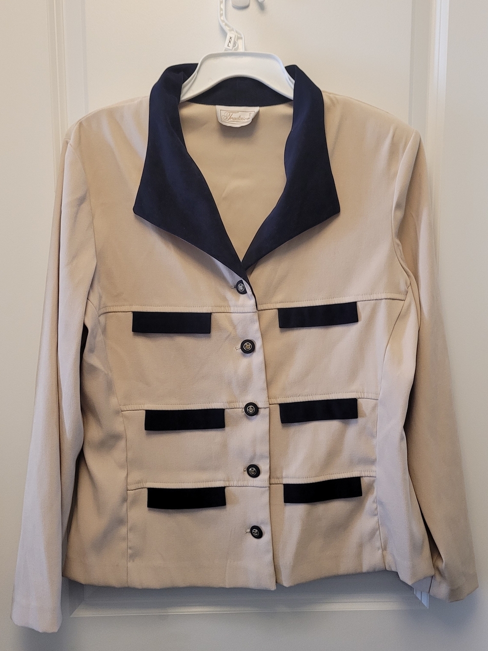 Tradition Beige Black Contrast Trim Blazer Jacket Gold Button Detail